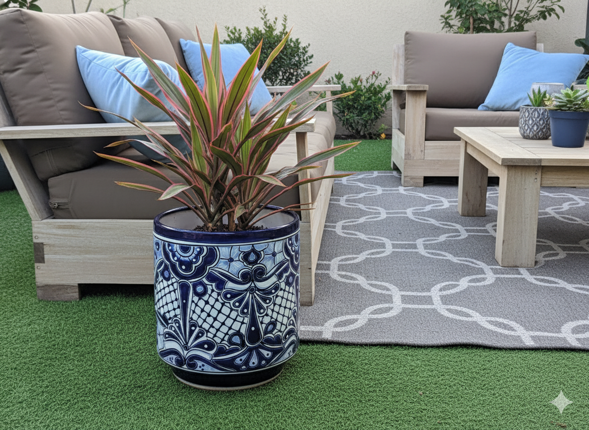 14" Tall Round Flower Pot Colorful Talavera Ceramic Planter is Handmade Mexican Pottery, Garden and Home Decor or Housewarming Gift