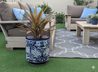 14" Tall Round Flower Pot Colorful Talavera Ceramic Planter is Handmade Mexican Pottery, Garden and Home Decor or Housewarming Gift