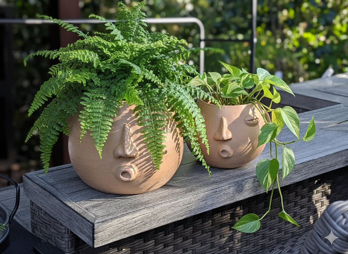 Whistler Face Planter Pot is Handmade in Atzompa, Mexico | Unique Plant Pot is Outdoor Garden Decor or Indoor Home Decor | Mexican Art