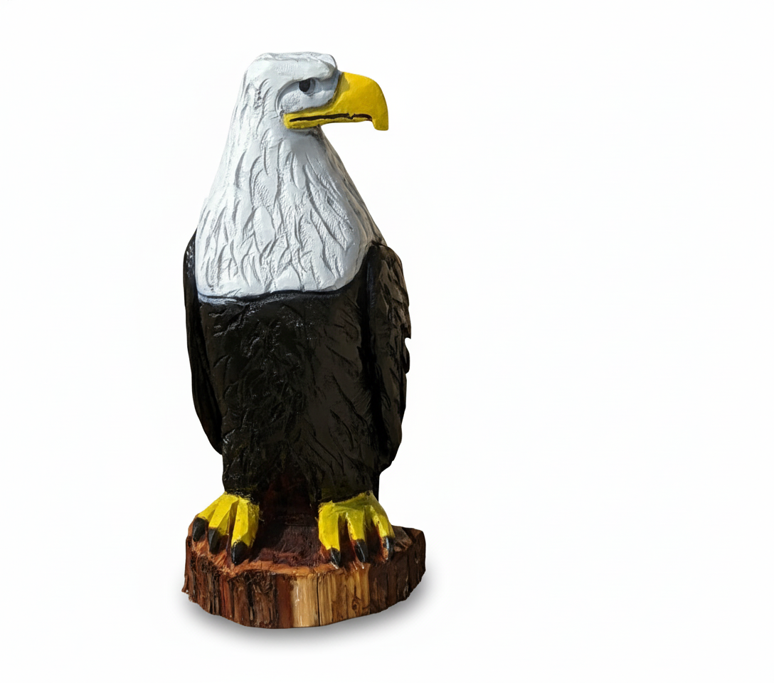 Bald Eagle Handmade Home Decor for Outdoor Garden, Porch or Yard Art by Chainsaw Artist in Texas, Hand Carved Eagle