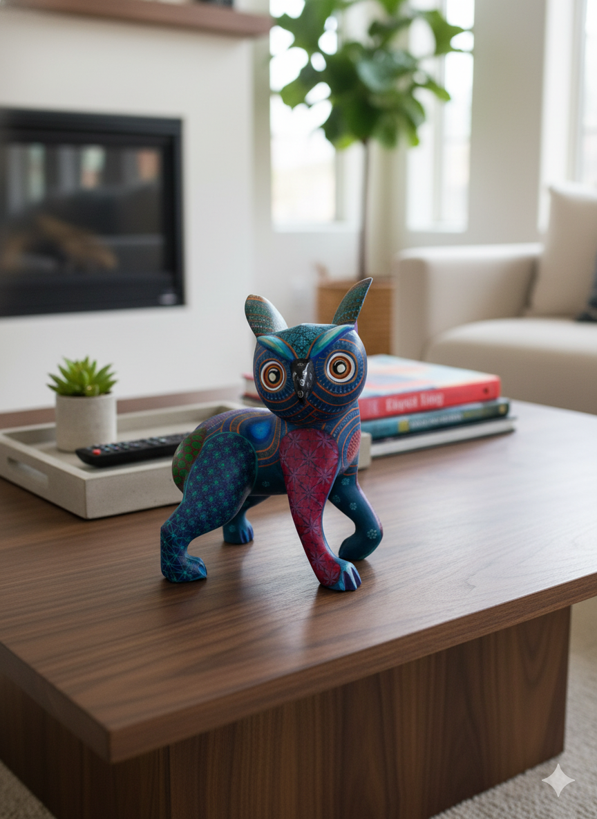 Fusion Owl Alebrije Figurine, Handmade Home Decor, Folk Art from Oaxaca Mexico, Original Wood Sculpture, Unique Fusion Statue Gift