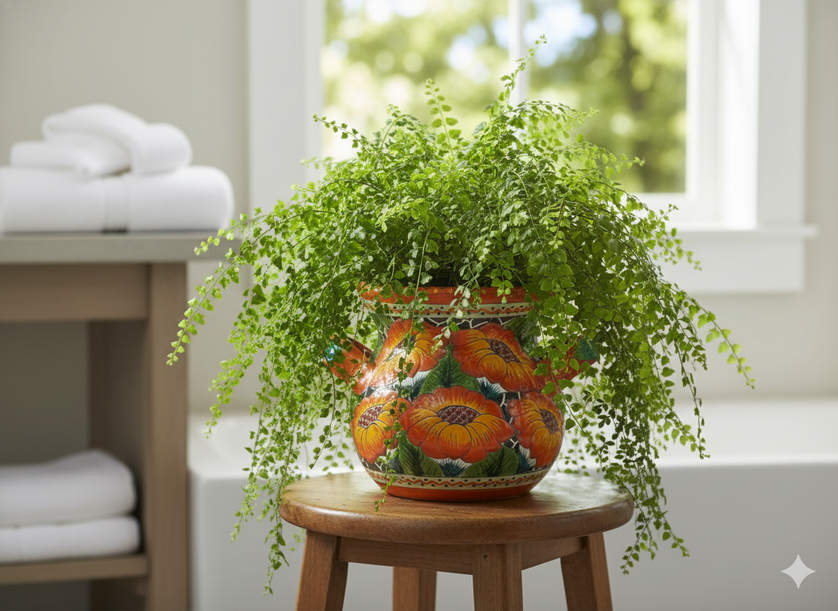 Orange Poppies Ceramic Flower Pot is 10.5 inch Round Handmade Mexican Talavera Pottery, Outdoor Garden Decor or Indoor Home Decor