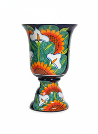 Sunflower Lily Planter is 22" Tall Handmade Talavera Ceramic Mexican Pottery | Lovely Outdoor Garden Decor & Yard Art Ships 10-1