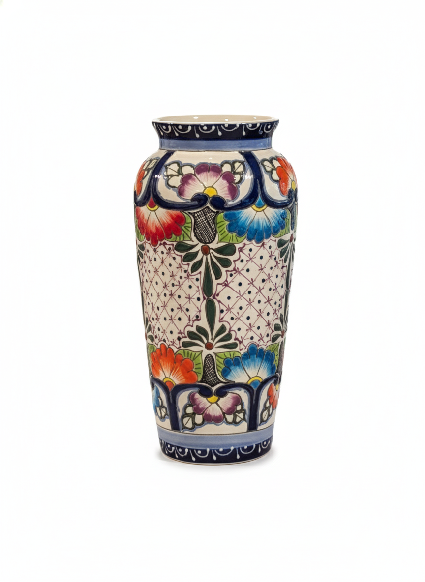 Ceramic Talavera Vase is Exquisite Handmade Mexican Pottery | Decorative Floral Vase is Gorgeous Home Decor