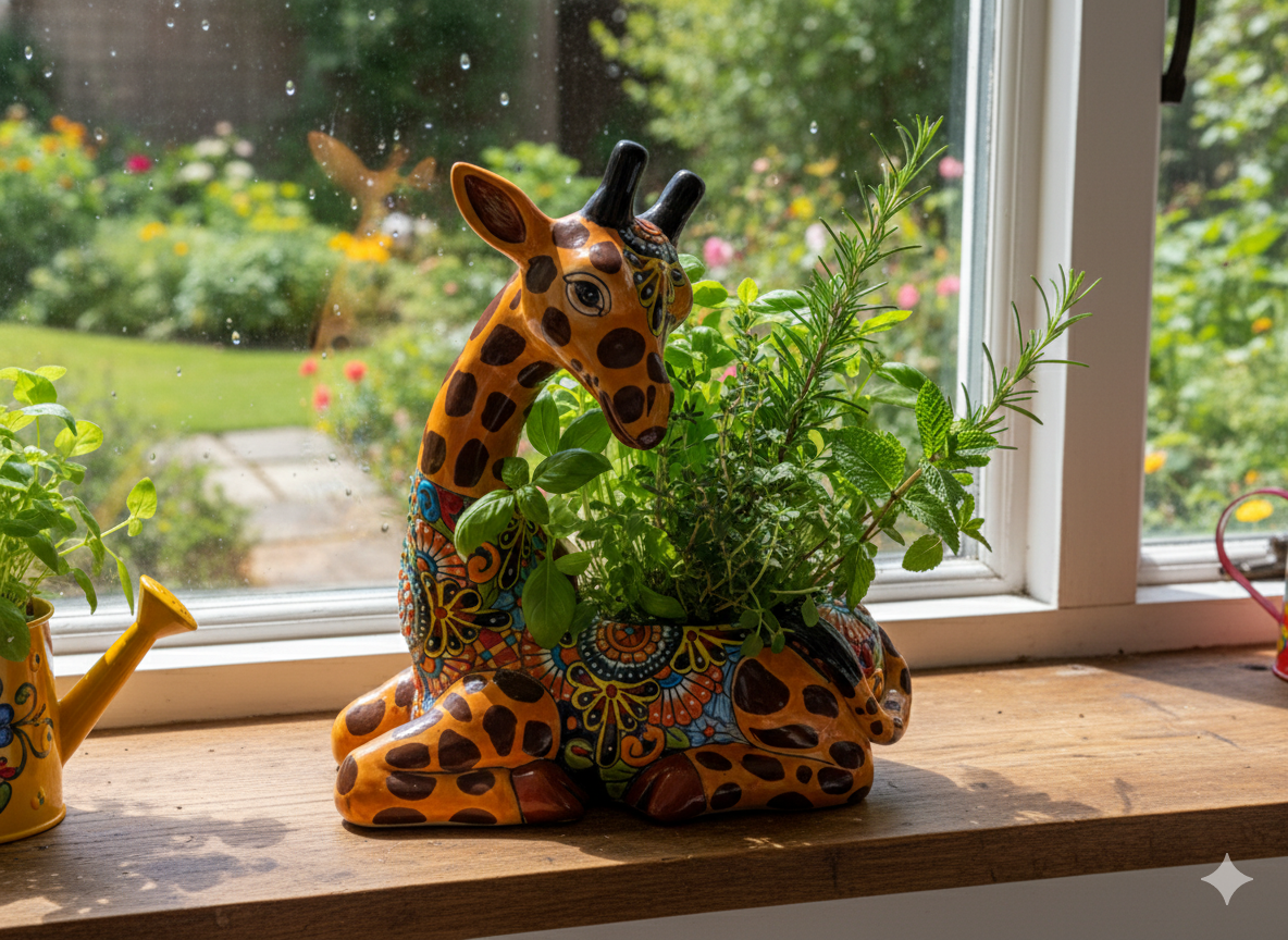Talavera Giraffe Flower Pot for Indoor Decor or Yard Art Decorations, Planter Pot is Handmade Mexican Pottery, Turkey Lover Gift