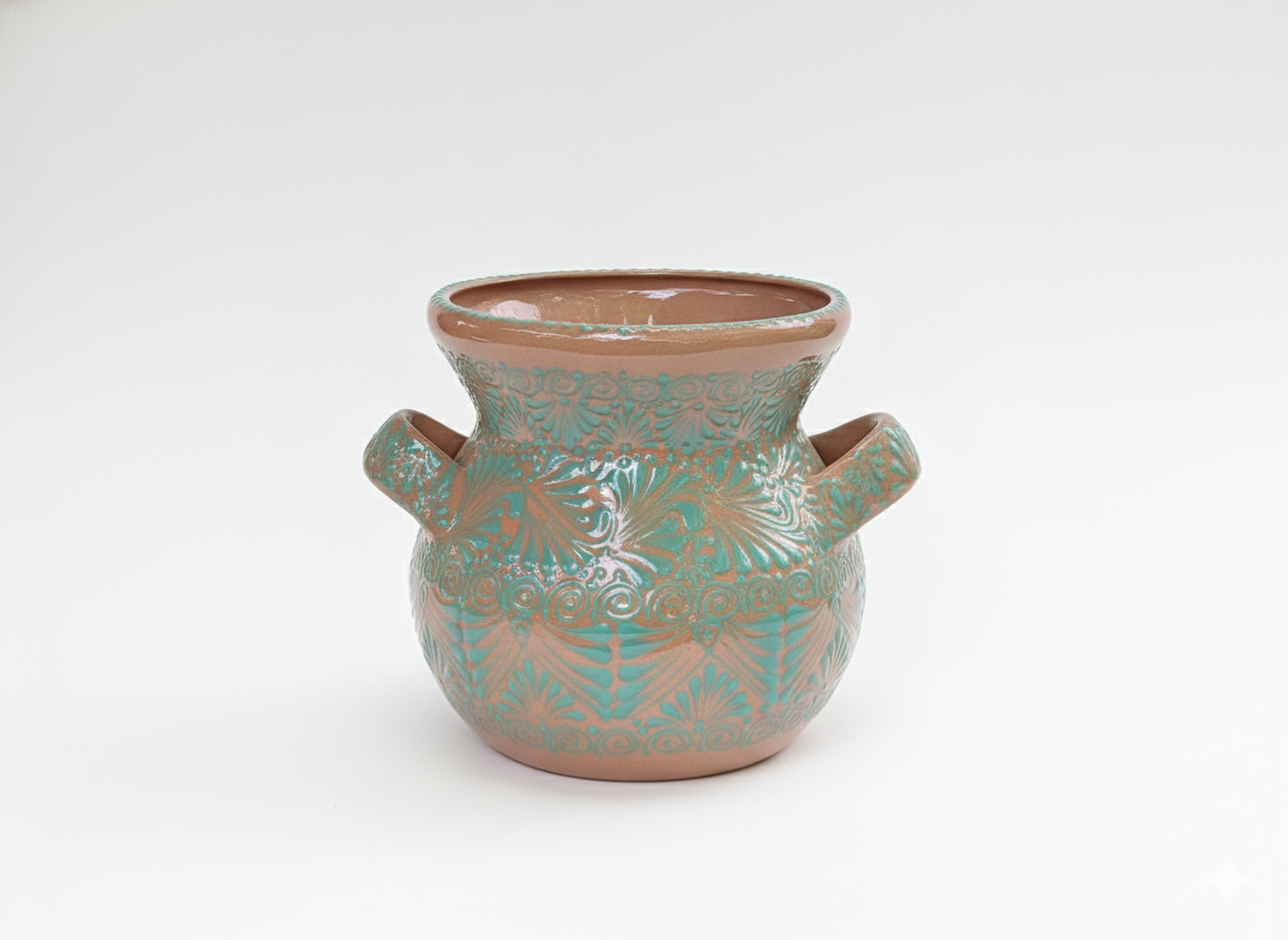 10.5" Round Emerald Planter is Ceramic Flower Pot, Handmade Mexican Pottery for Outdoor Decor or Indoor Home Decor