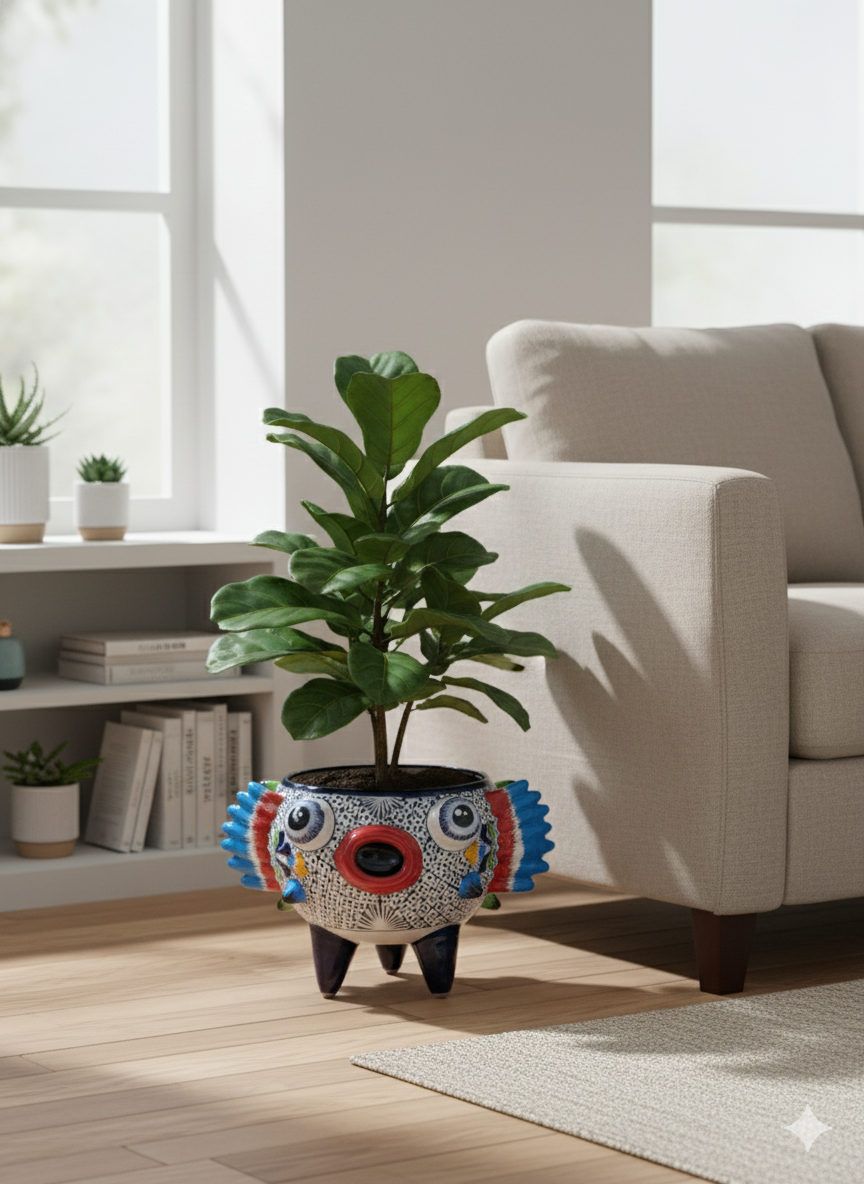 Talavera Blowfish Planter is Hand Painted Ceramic Mexican Pottery | Unique Planter Yard Art & Outdoor Garden Decor from https://luv2brd.com