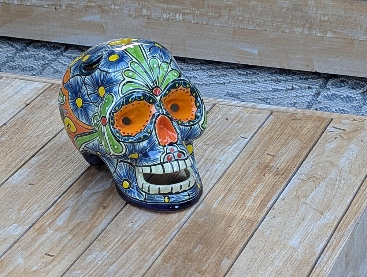 Halloween Skull | Ceramic Talavera Decor | Hand painted Mexican Pottery
