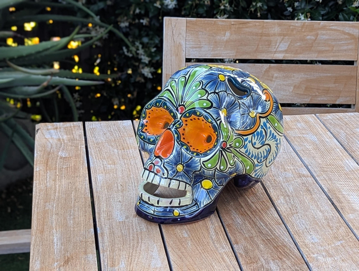 Halloween Skull | Ceramic Talavera Decor | Hand painted Mexican Pottery
