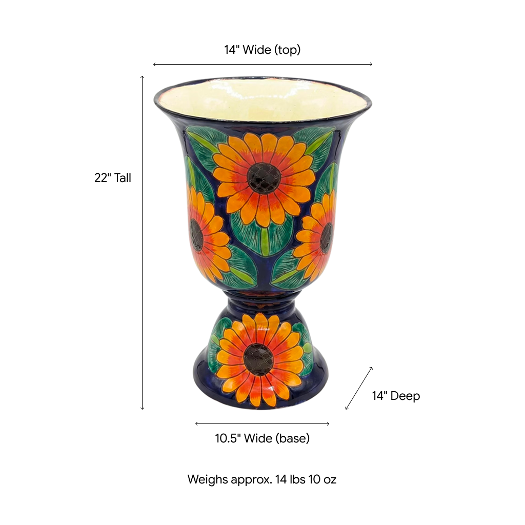 Hand-Painted Sunflower Talavera Planter | 22" Tall Mexican Ceramic Pot