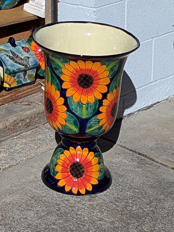 Hand-Painted Sunflower Talavera Planter | 22" Tall Mexican Ceramic Pot