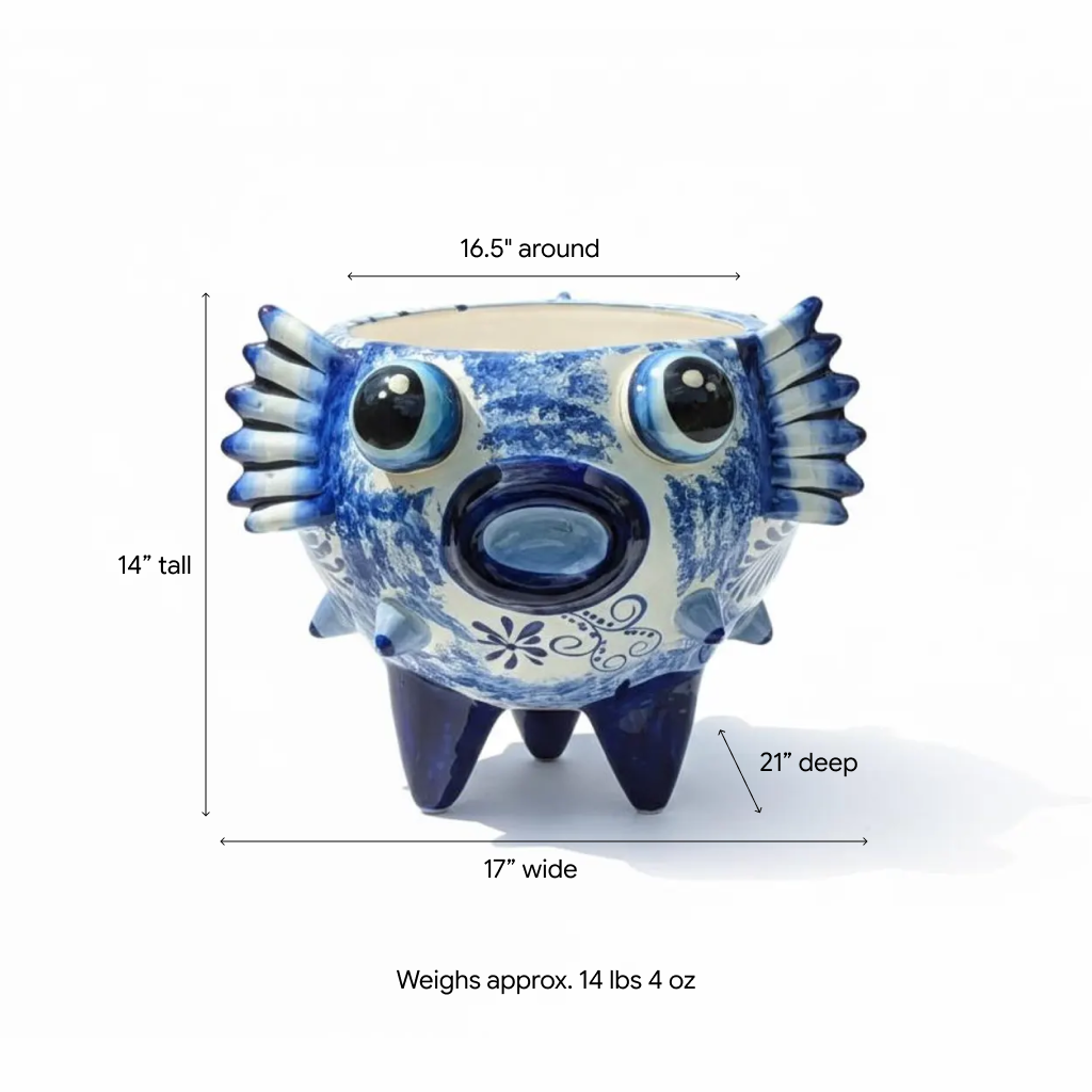 Hand-Painted Talavera Blowfish Planter | Mexican Pottery Ceramic Garden Decor