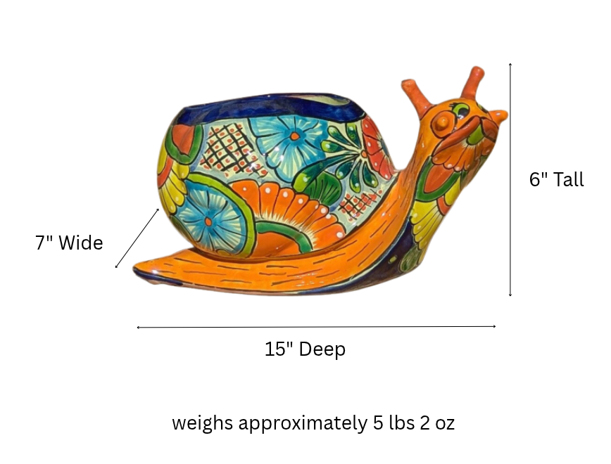 Hand-Painted Talavera Snail Planter | Mexican Pottery Flower Pot  | Ceramic Garden Decor