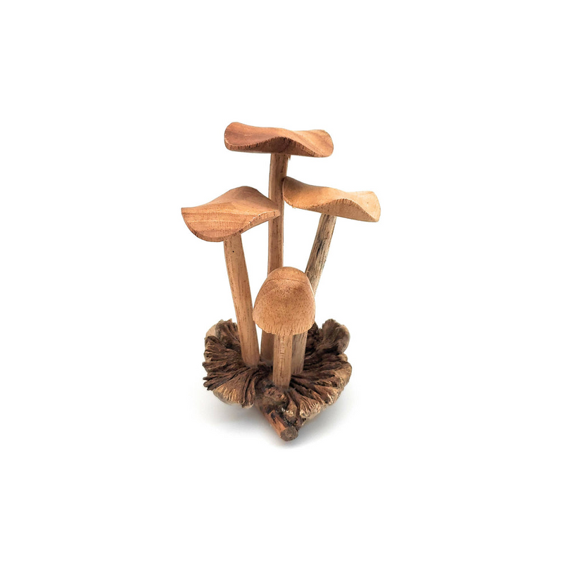 Hand Carved Small Wooden Mushroom, Garden Sculpture Outdoor Decor