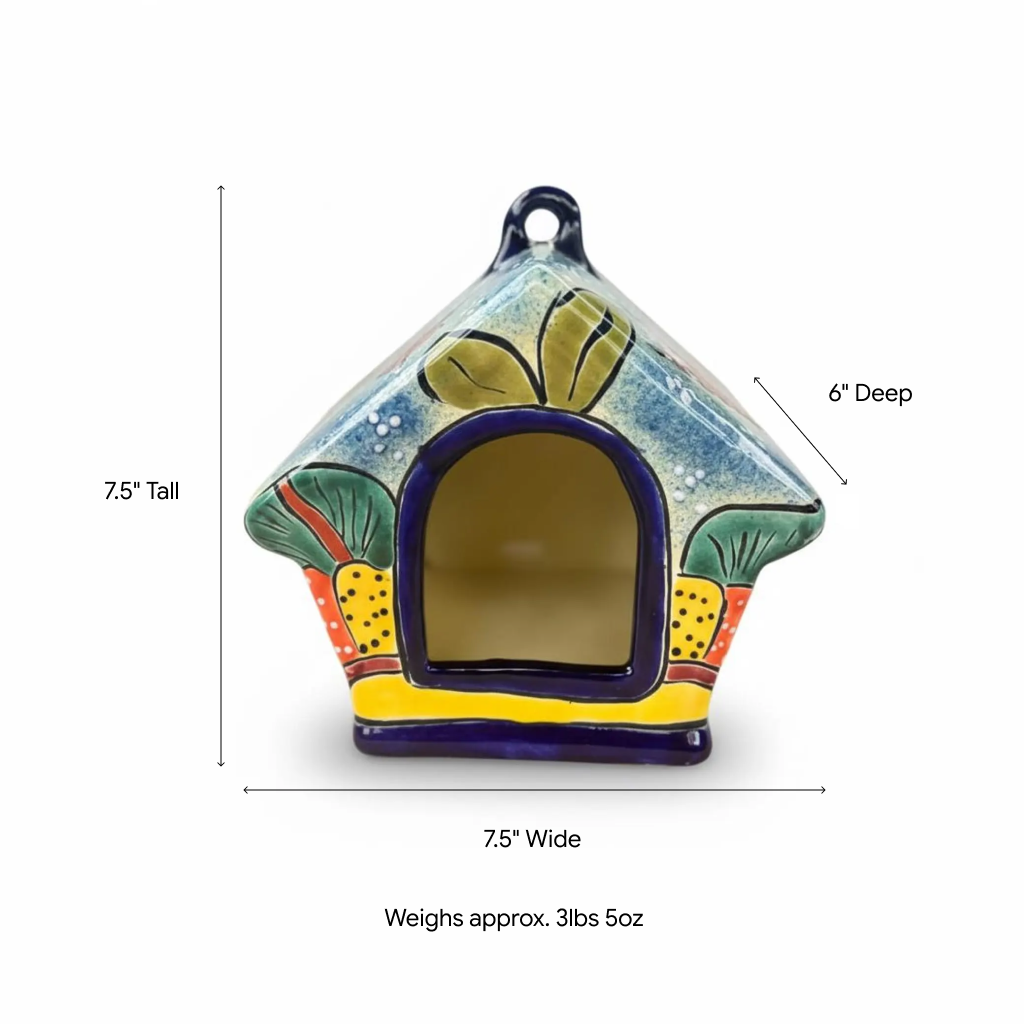 Handmade Talavera Pottery Bird Feeder, Decorative Hanging Feeder Station