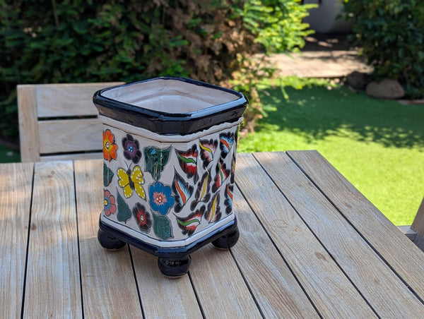 Gorgeous 4 Footed Planter is a Handmade Mexican Ceramic Talavera Flower Pot | Use for Outdoor Garden Decor or Indoor Home Decor