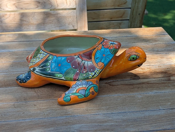 Talavera Turtle Planter, Handmade Mexican Pottery for Succulents or Flowers or Garden Decor, Ceramic Flower Pot for Outdoor or Home Decor