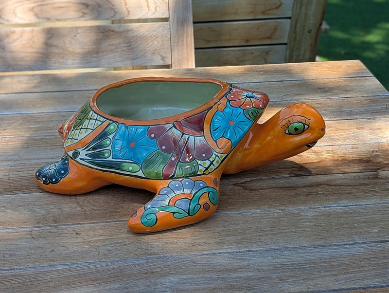 Talavera Turtle Planter, Handmade Mexican Pottery for Succulents or Flowers or Garden Decor, Ceramic Flower Pot for Outdoor or Home Decor
