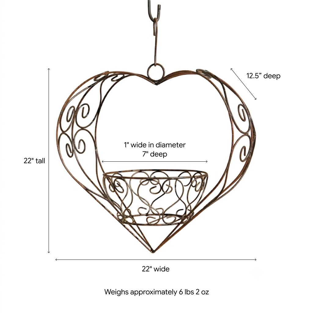 Heart Shaped Hanging Basket Garden Decor | Succulent Plant Hanger for Yard or Home, Hand Forged Metal Yard Art