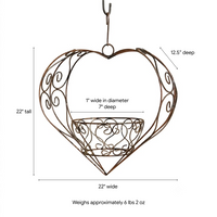 Heart Shaped Hanging Basket Garden Decor | Succulent Plant Hanger for Yard or Home, Hand Forged Metal Yard Art