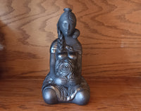 Pregnant Mom with Braided Hair Home Decor, Stunning Barro Negro Black Clay Handmade Mexican Pottery from San Bartolo near Oaxaca, Mexico