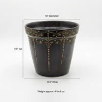 Black & Gold Flower Pot | 10.5" Round Ceramic Planter is Handmade Talavera Pottery for Outdoor Garden Decor, Indoor Home Decor, Centerpiece