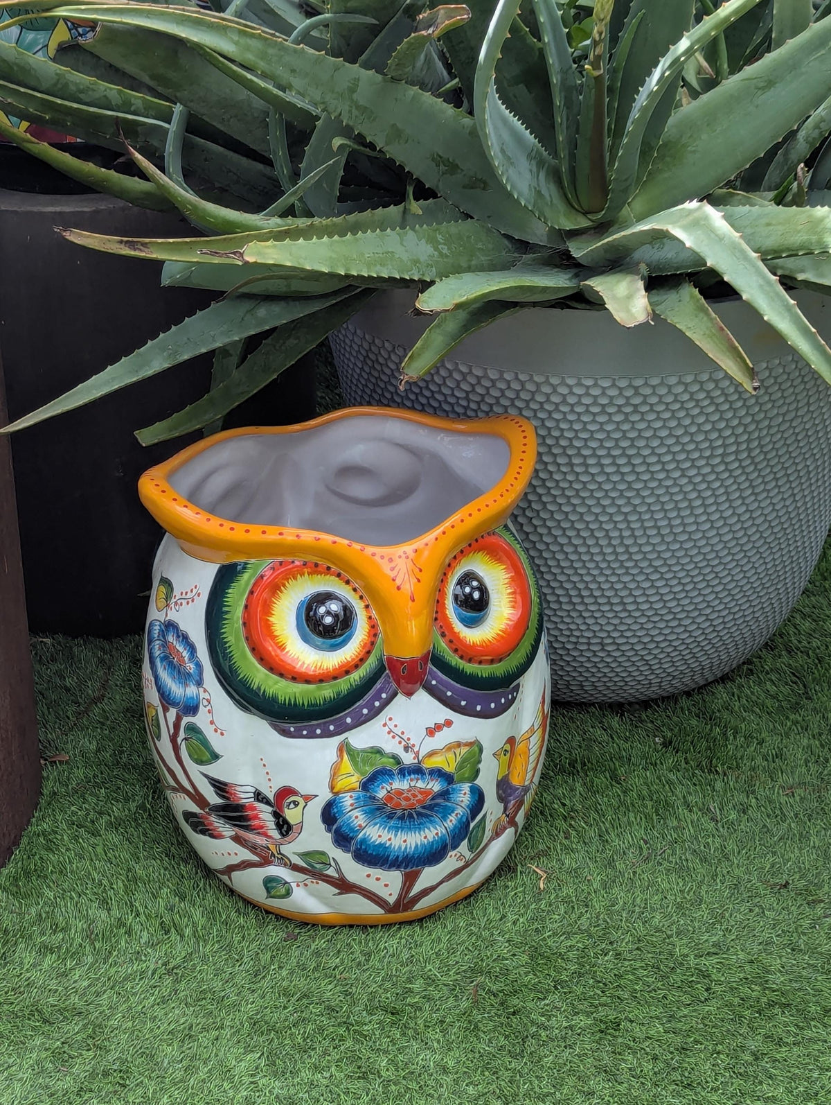 Large Owl Planter | 14" Talavera Ceramic Owl Flower Pot | Housewarming Gift