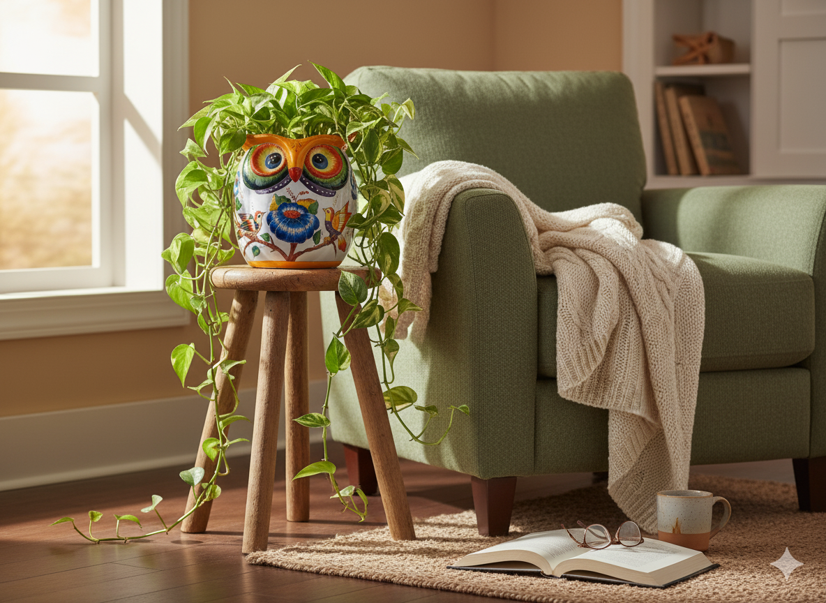 Large Owl Planter | 14" Talavera Ceramic Owl Flower Pot | Housewarming Gift