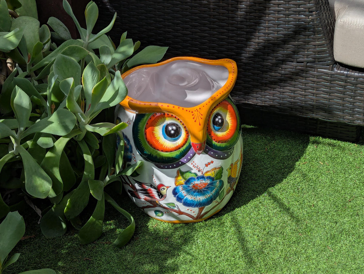 Large Owl Planter | 14" Talavera Ceramic Owl Flower Pot | Housewarming Gift