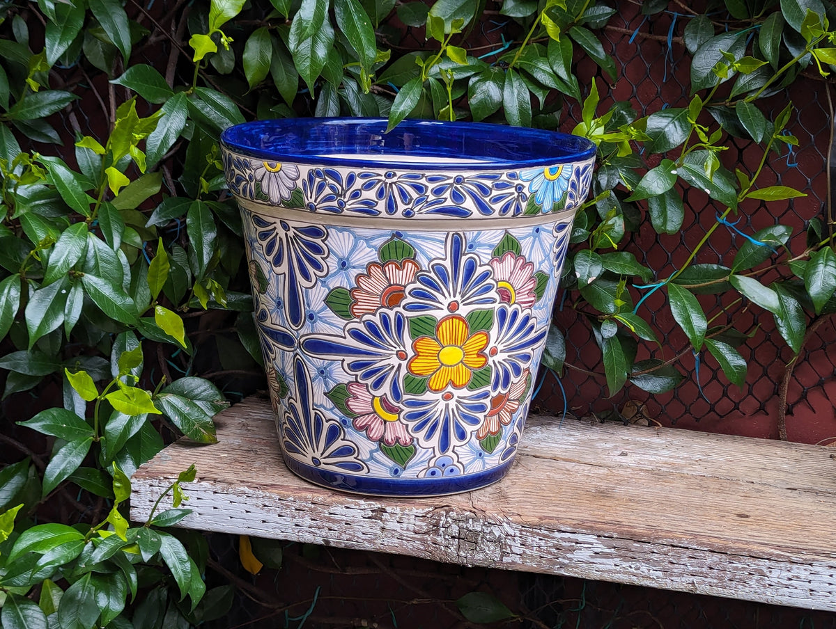 Marisela Flower Pot | 10.5" Round Ceramic Planter is Handmade Mexican Pottery for Outdoor Garden Decor, Indoor Home Decor, or Centerpiece