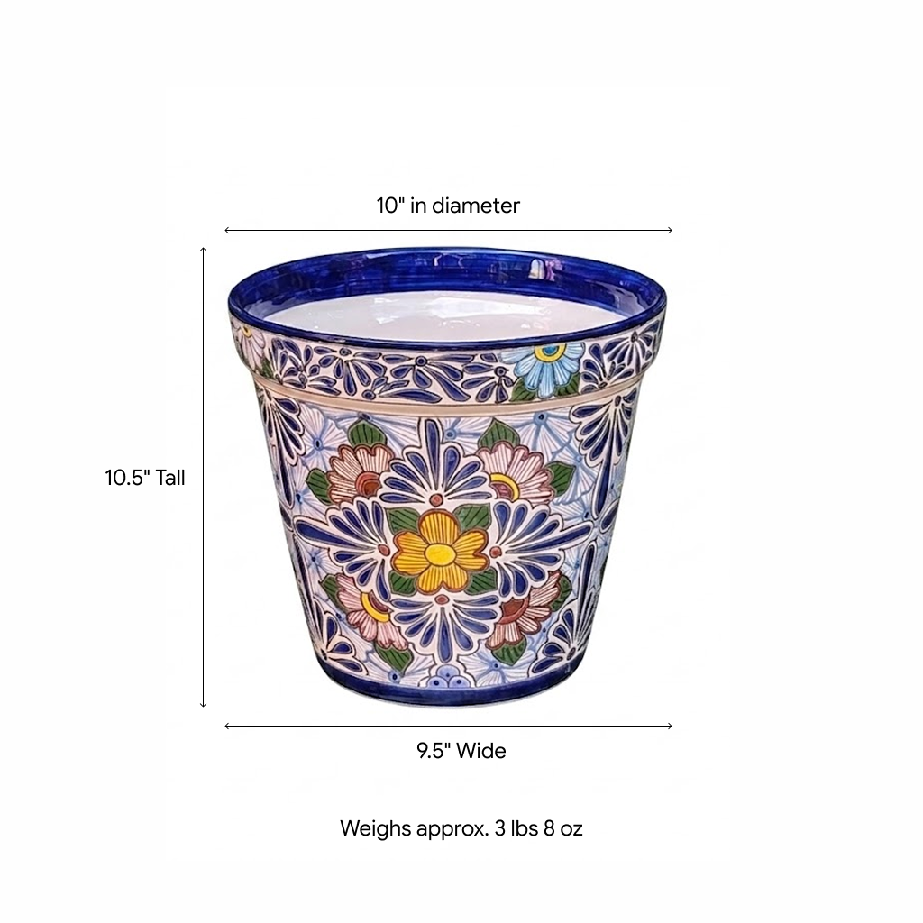 Marisela Flower Pot | 10.5" Round Ceramic Planter is Handmade Mexican Pottery for Outdoor Garden Decor, Indoor Home Decor, or Centerpiece