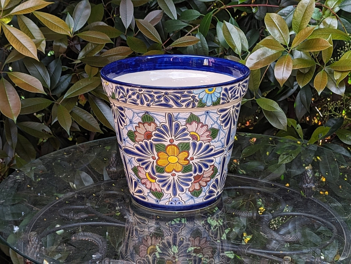Marisela Flower Pot | 10.5" Round Ceramic Planter is Handmade Mexican Pottery for Outdoor Garden Decor, Indoor Home Decor, or Centerpiece
