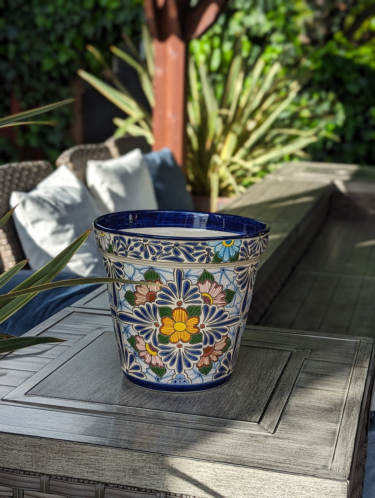 Marisela Flower Pot | 10.5" Round Ceramic Planter is Handmade Mexican Pottery for Outdoor Garden Decor, Indoor Home Decor, or Centerpiece