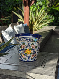 Marisela Flower Pot | 10.5" Round Ceramic Planter is Handmade Mexican Pottery for Outdoor Garden Decor, Indoor Home Decor, or Centerpiece