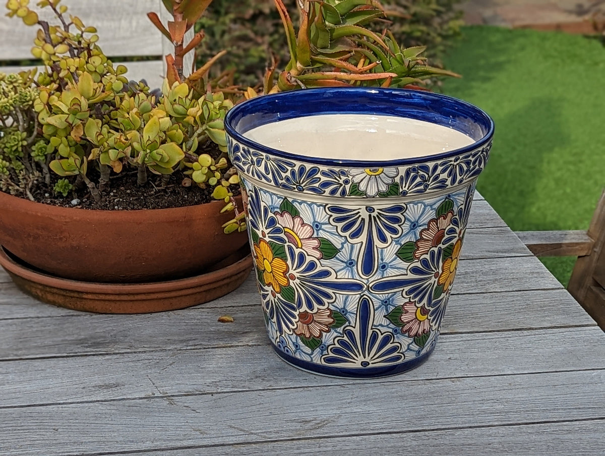 Marisela Flower Pot | 10.5" Round Ceramic Planter is Handmade Mexican Pottery for Outdoor Garden Decor, Indoor Home Decor, or Centerpiece