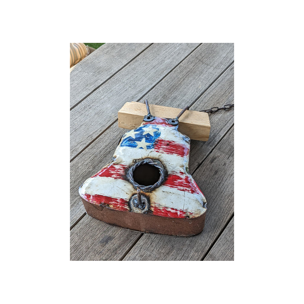 Metal Birdhouse, Unique Patriotic Liberty Bell Style, Outdoor or Indoor, Decorative Birdhouse Decor, Handmade in Mexico