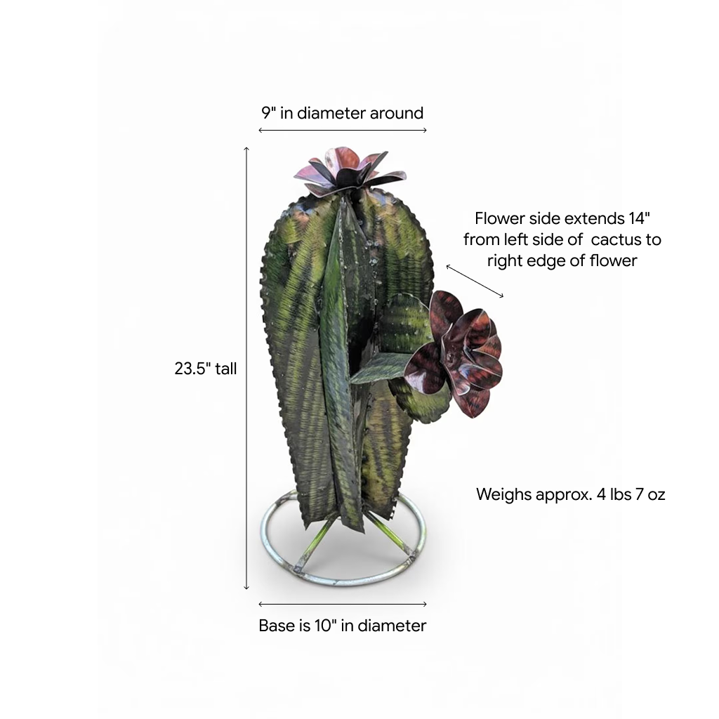 Metal Cactus Garden Decor | Hand Painted Mexican Yard Art