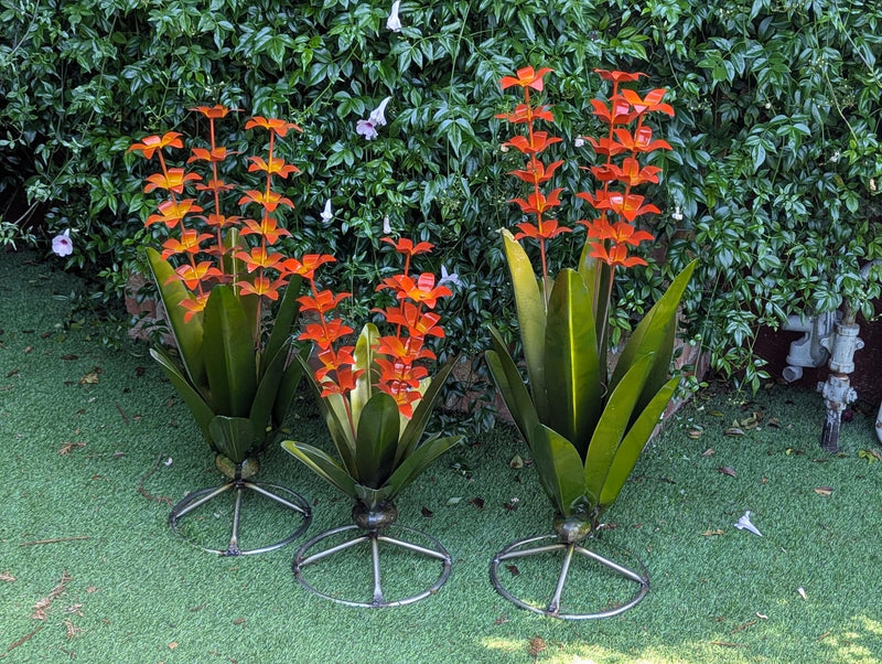 Metal Agave with Flowers | Handmade Mexican Yard Art  | Outdoor Garden Decor