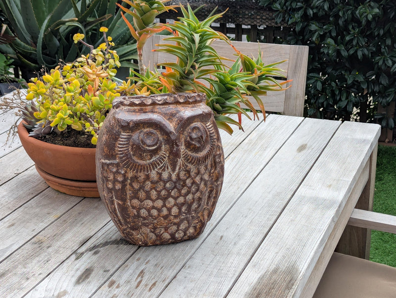 Mexican Owl Planter Pot for Indoor Home Decor or Outdoor Garden Decorations, Medium Owl, Brown