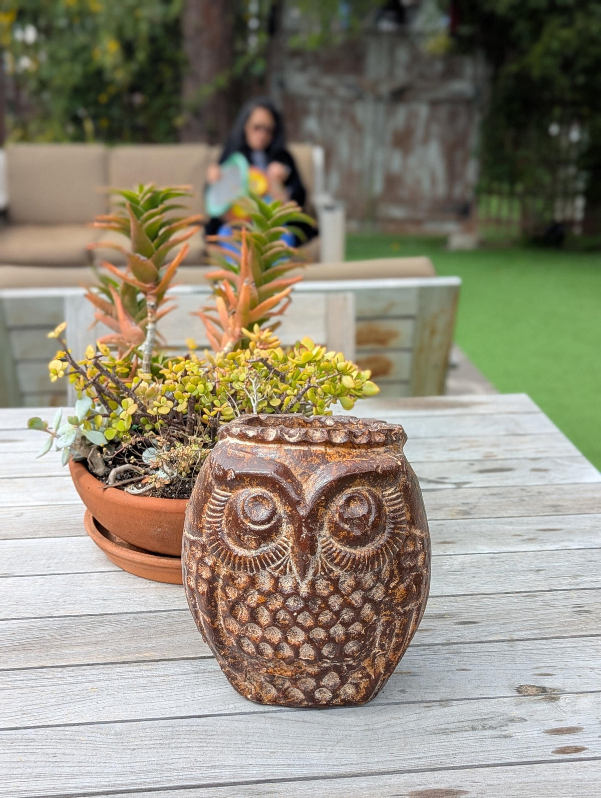 Mexican Owl Planter Pot for Indoor Home Decor or Outdoor Garden Decorations, Medium Owl, Brown
