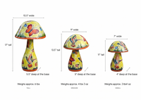 Pre-Order | Mushroom Garden Decor Yard Art is Ceramic Talavera Pottery Showcasing 3 Toadstools with Hummingbirds & Butterflies | Ships 3-25
