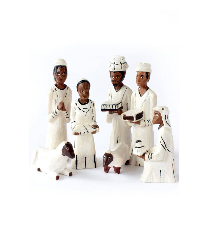 Nativity Scene from Mozambique - Hand Carved & Hand Painted Wood, Housewarming Gift for Her