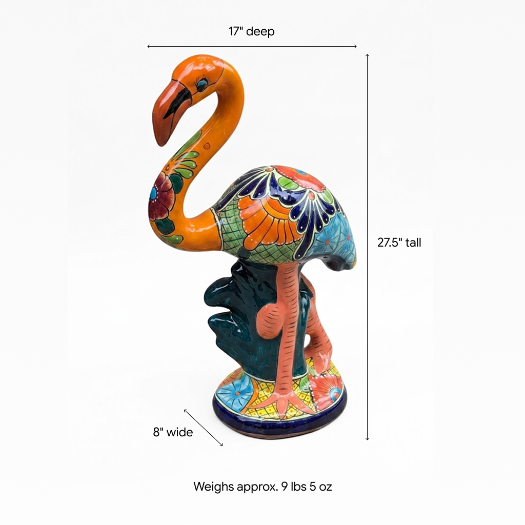 Talavera Flamingo Garden Decor | Ceramic Mexican Art Handmade Pottery | Orange Housewarming Gift
