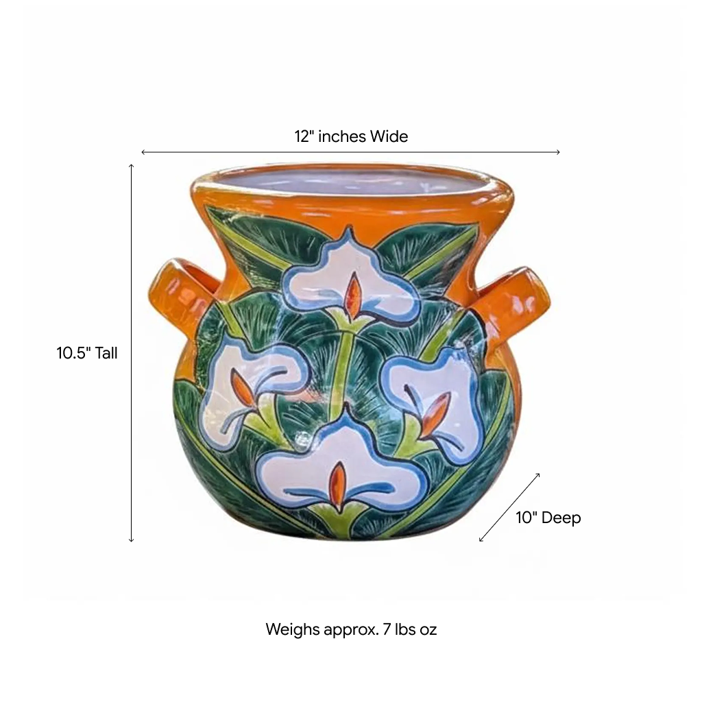 Pre-Order | Stunning 10.5" Lily Planter is a Ceramic Talavera Flower Pot Handmade in Mexico for Outdoor Gardening, Home Decor | Ships 3-25