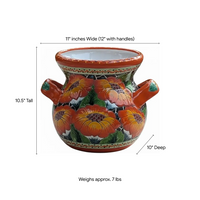 Orange Poppies Planter | 10.5" Handmade Mexican Pottery