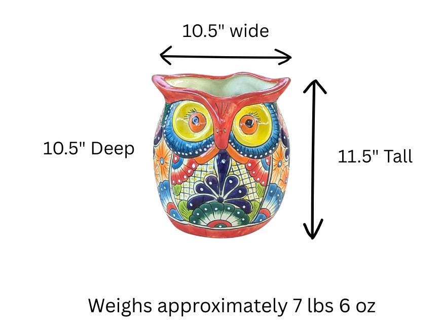 Outdoor Owl Planter | 11.5" Tall Talavera Ceramic Flower Pot | Handmade Mexican Pottery Gift