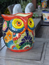 Outdoor Owl Planter | 11.5" Tall Talavera Ceramic Flower Pot | Handmade Mexican Pottery Gift