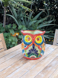 Outdoor Owl Planter | 11.5" Tall Talavera Ceramic Flower Pot | Handmade Mexican Pottery Gift