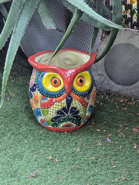 Outdoor Owl Planter | 11.5" Tall Talavera Ceramic Flower Pot | Handmade Mexican Pottery Gift