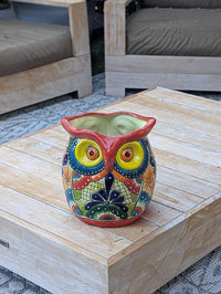 Outdoor Owl Planter | 11.5" Tall Talavera Ceramic Flower Pot | Handmade Mexican Pottery Gift